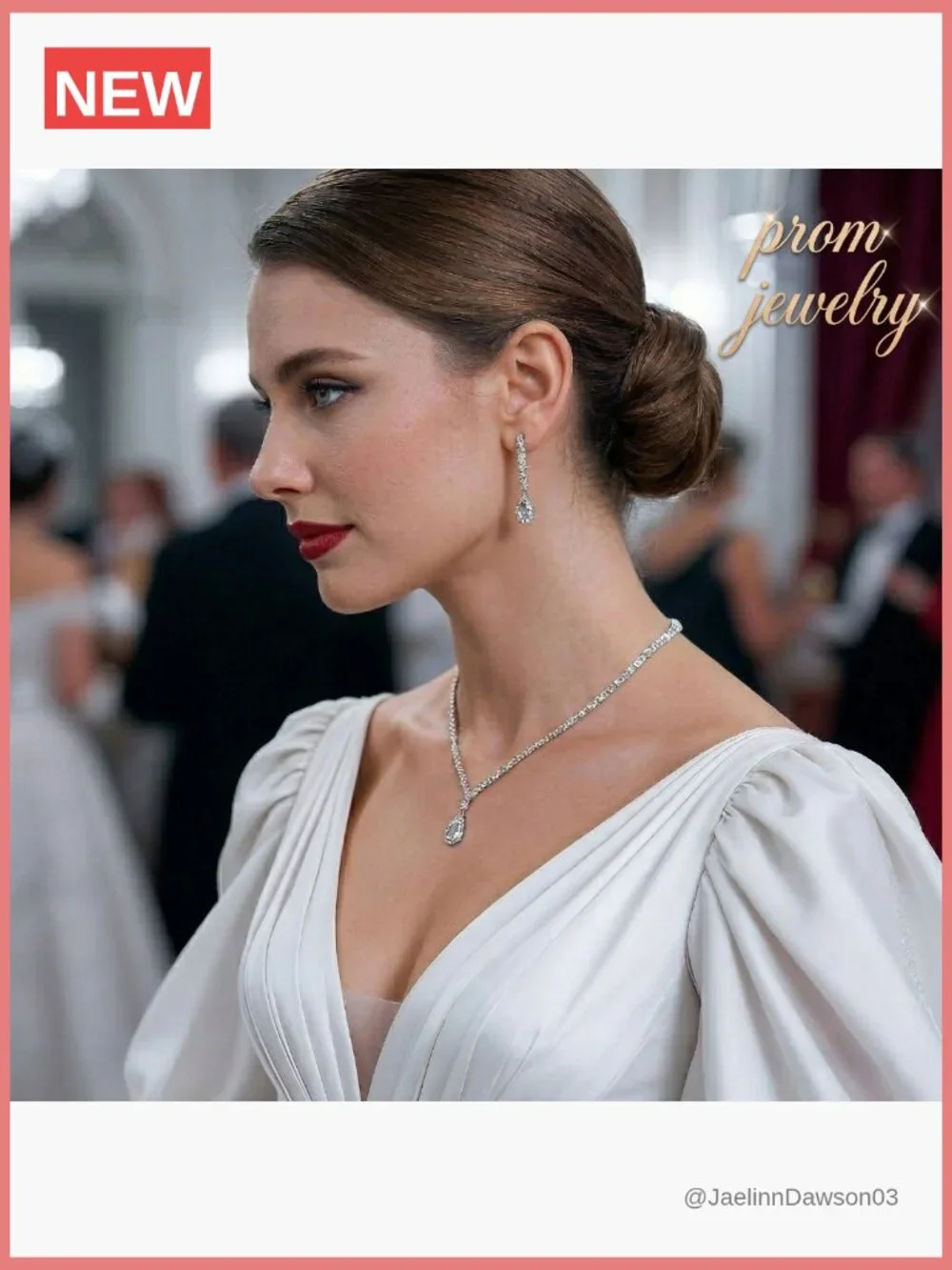 Silver Rhinestone Necklace Earring Set for Women - Dainty Wedding Jewelry